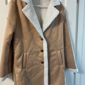 SHEIN Tan Teddy Jacket with White Lining